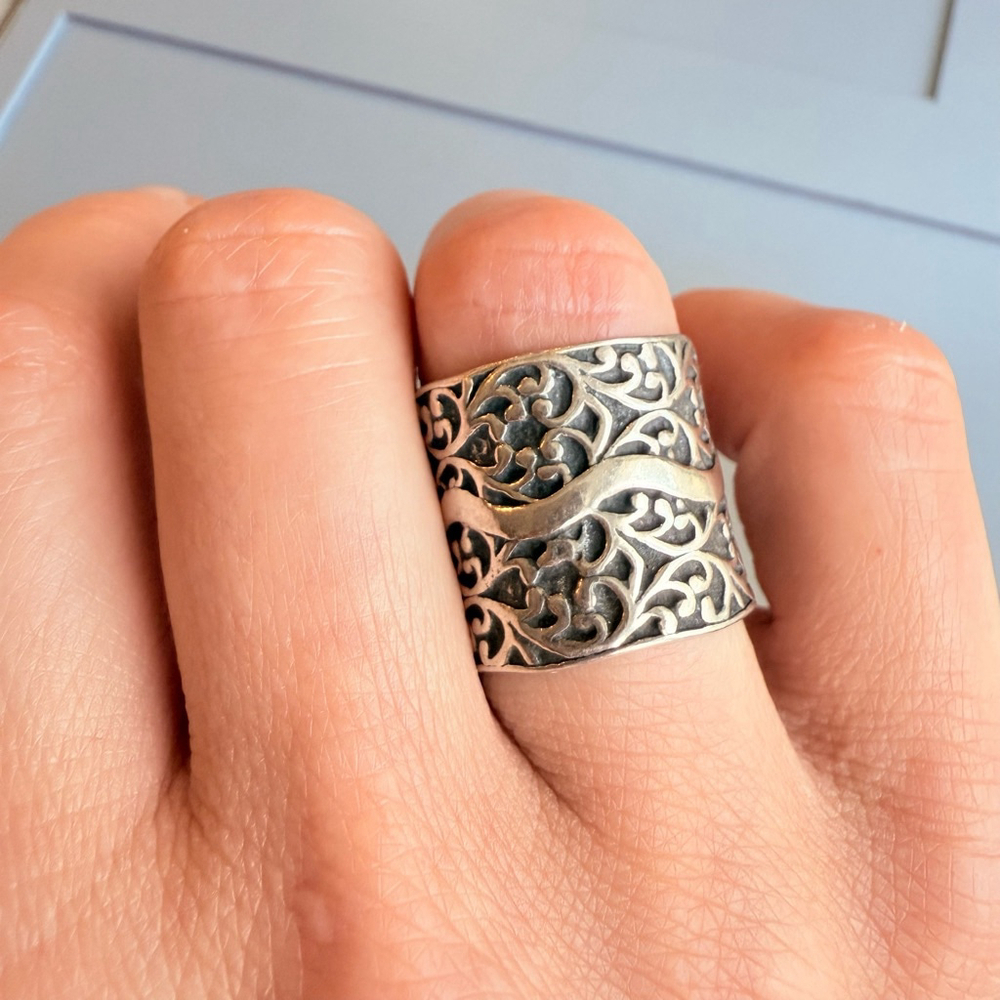 Silpada Eternal Tree Filigree 18mm Wide Band Sterling Silver 925 Retired Ring - Picture 2 of 7